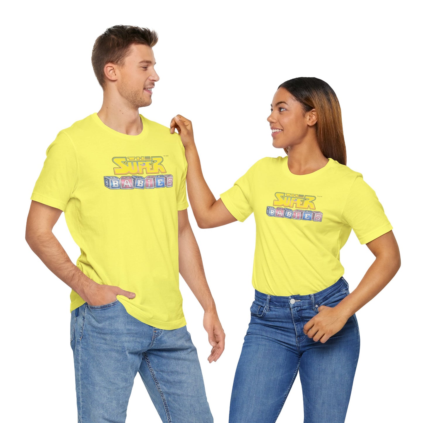 THE SUPERBABIES (YELLOW/PINK/BLUE) - ICONIC EARTH STUDIOS Adult Unisex Jersey Short Sleeve Tee (USA)